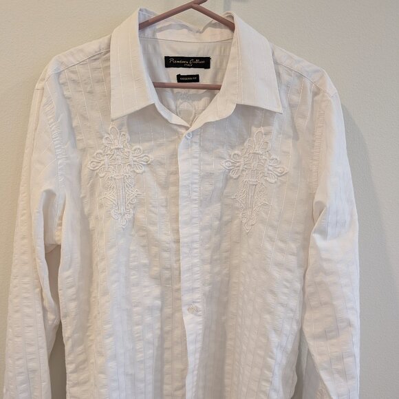 Premium Culture Other - Premium Culture White Embroidered Dress Shirt from Italy - Men's Large